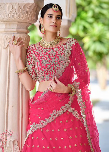 Pink and Gold Embroidered Lehenga