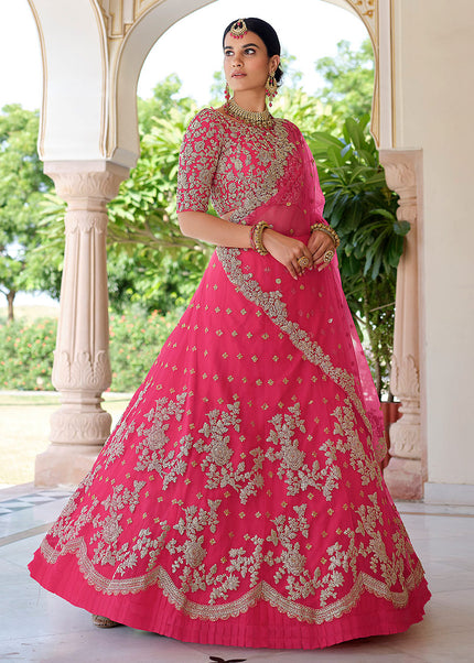 Pink and Gold Embroidered Lehenga