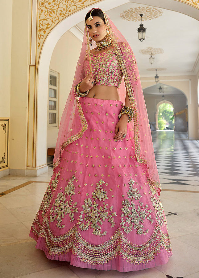 Light Pink and Gold Embroidered Lehenga