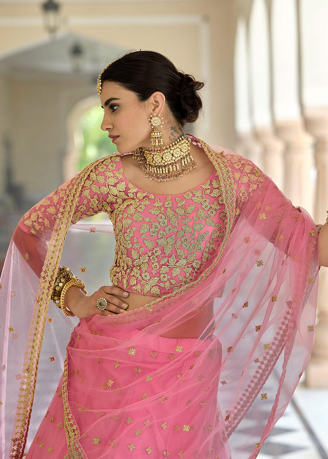 Light Pink and Gold Embroidered Lehenga