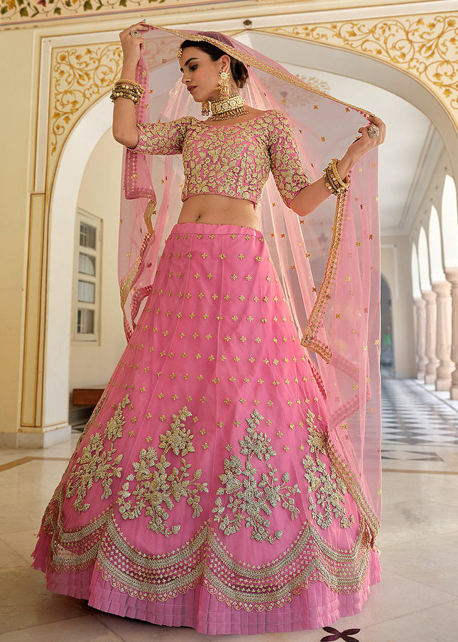 Light Pink and Gold Embroidered Lehenga