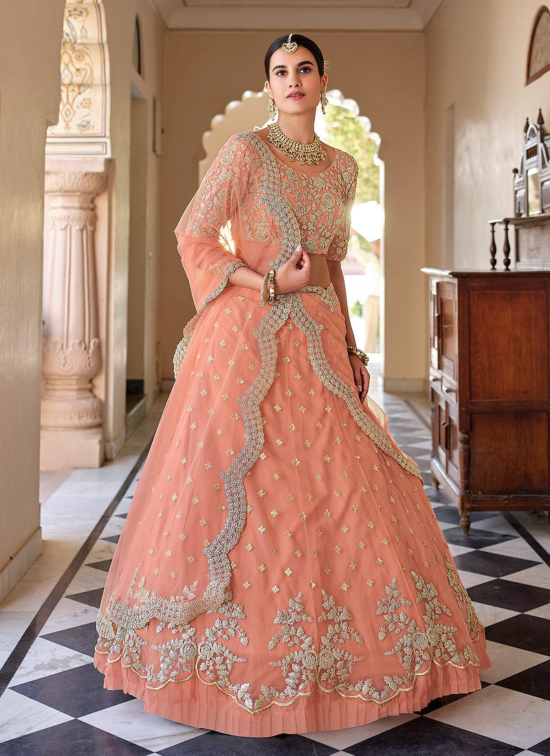 Lehengas - Buy Peach Designer Indian Wedding Lehenga Choli Netherlands|  Hatkay