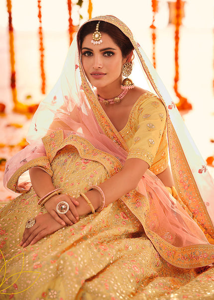 Yellow and Gold Embroidered Lehenga