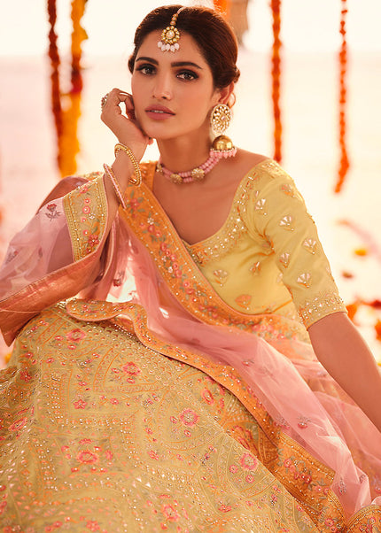 Yellow and Gold Embroidered Lehenga