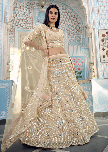 Cream Mirror Embroidered Lehenga