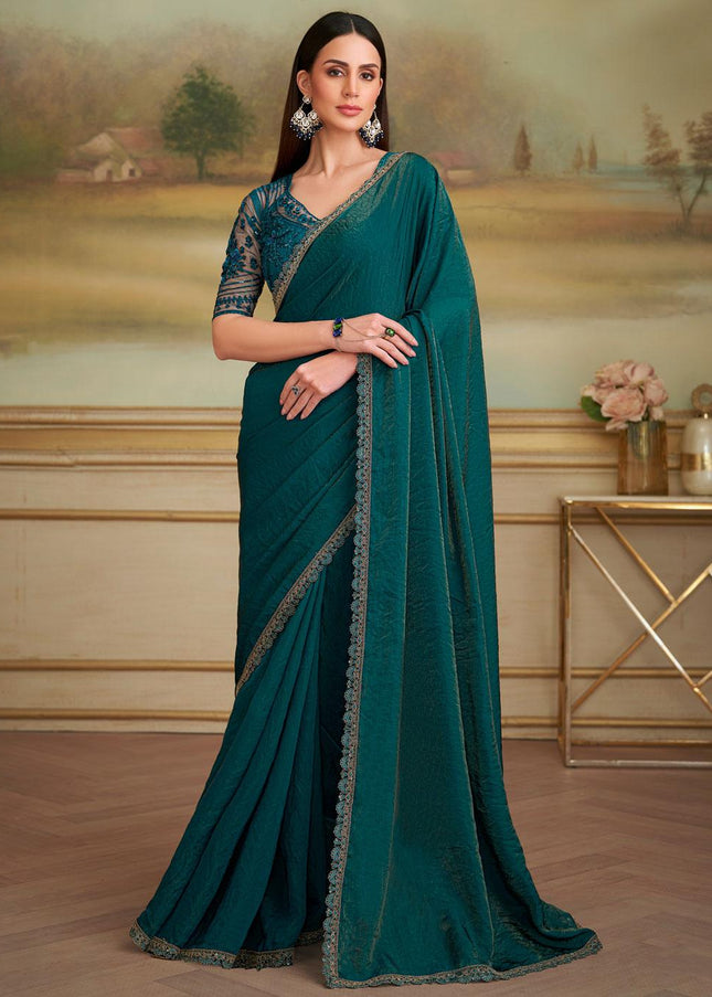 Green Embroidered Saree