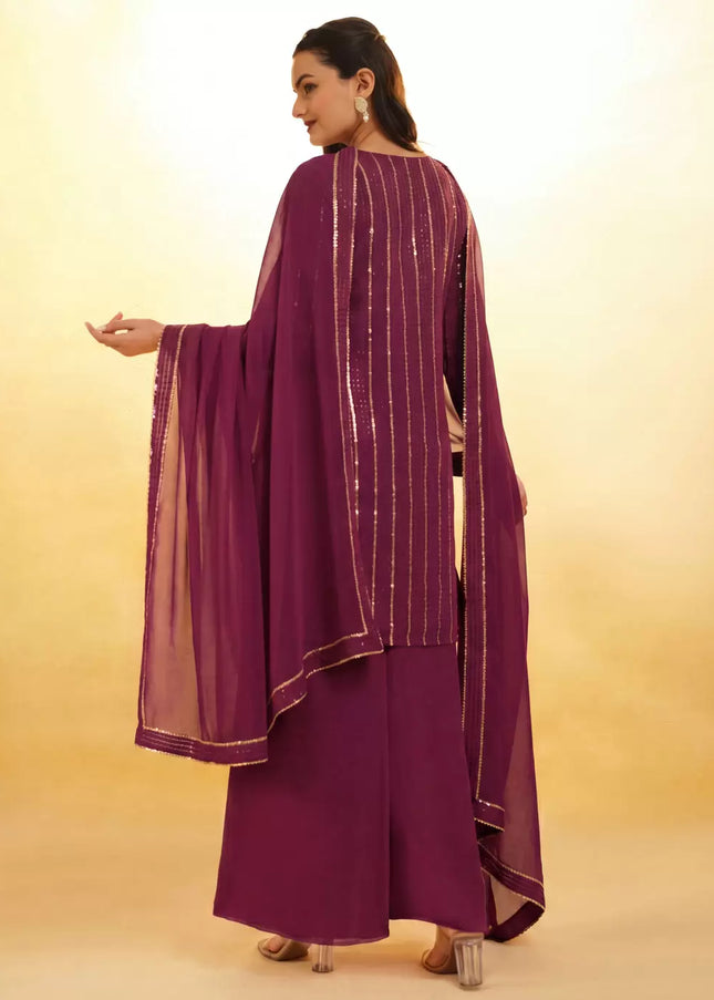 Purple Embroidered Sharara Suit