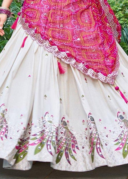 Offwhite and Pink Embroidered Lehenga Choli