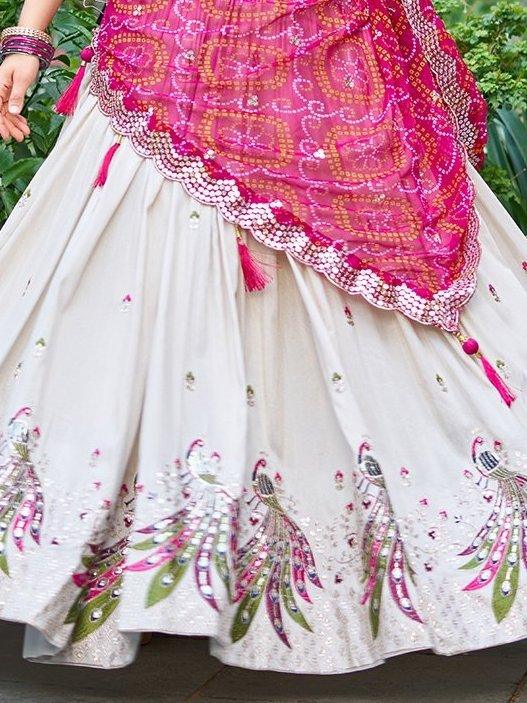 Offwhite and Pink Embroidered Lehenga Choli
