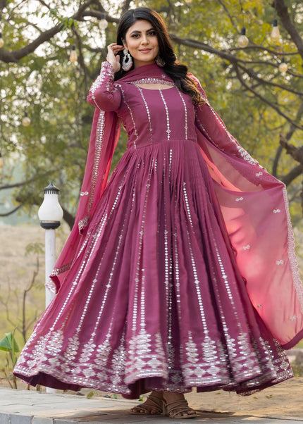 Pink Embroidered Anarkali Gown