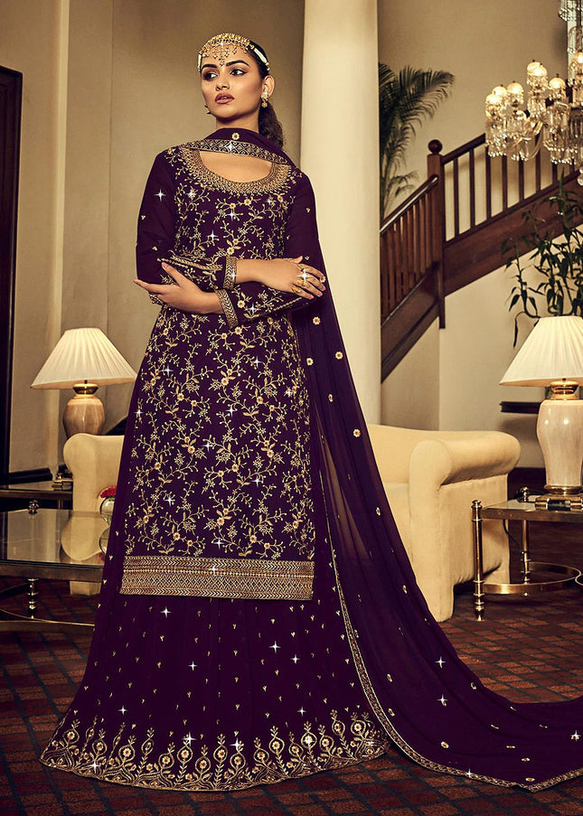 Purple and Gold Embroidered Lehenga Anarkali