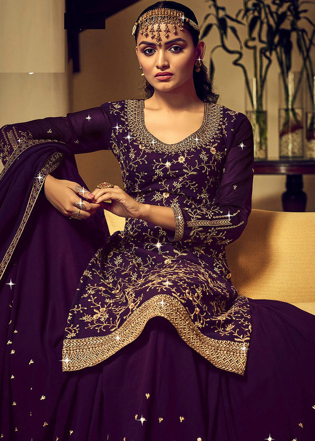 Purple and Gold Embroidered Lehenga Anarkali