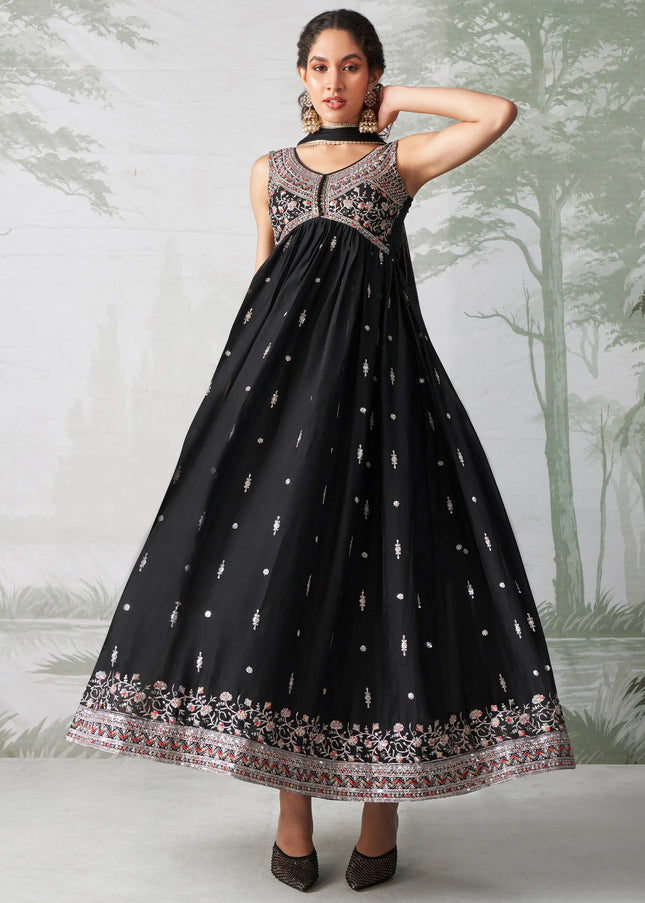 Black Embroidered Anarkali Gown