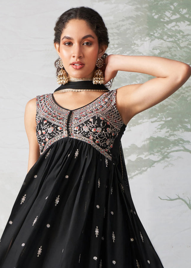 Black Embroidered Anarkali Gown