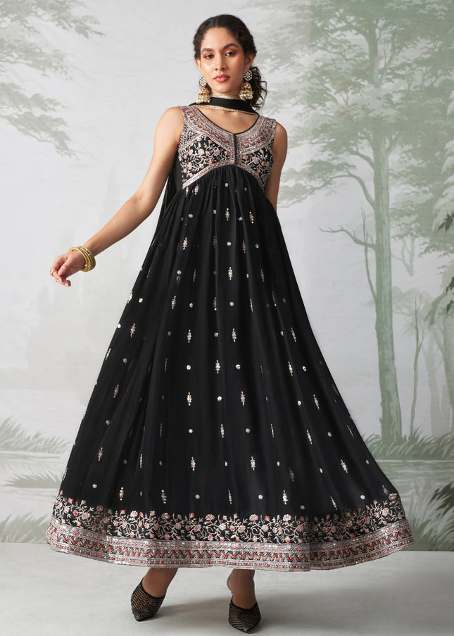 Black Embroidered Anarkali Gown