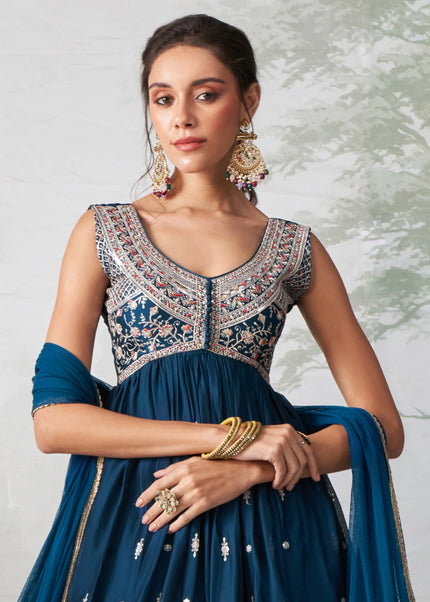 Blue Embroidered Anarkali Gown