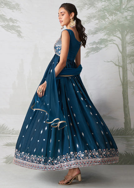 Blue Embroidered Anarkali Gown