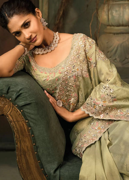 Green Embroidered Saree