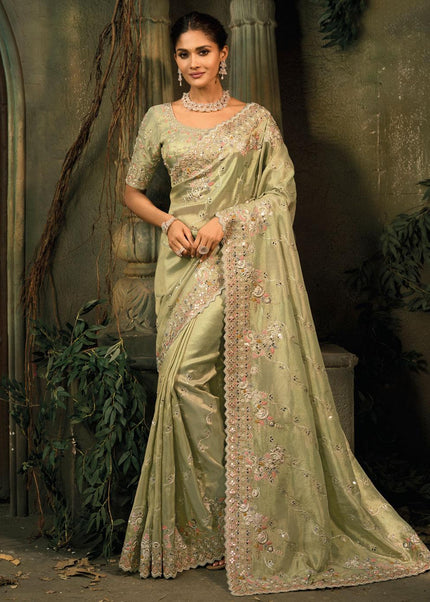 Green Embroidered Saree