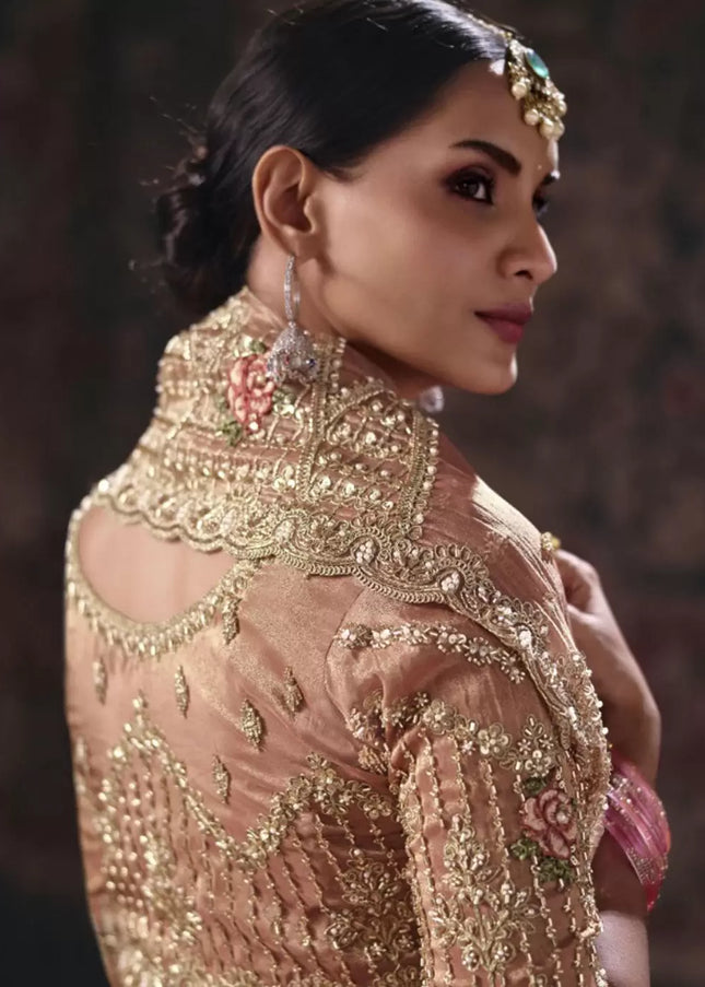 Peach Embroidered Wedding Saree