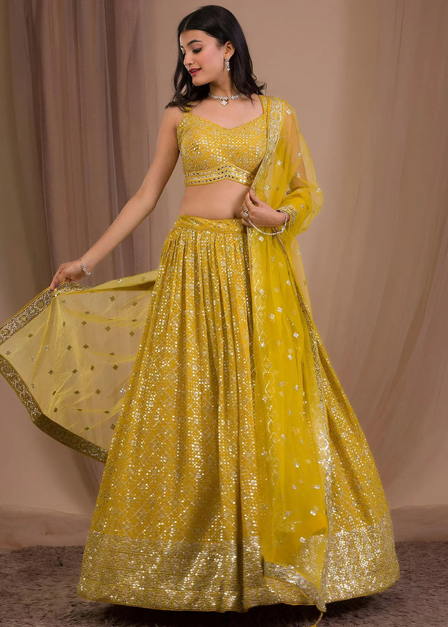 Yellow Embroidered Lehenga Choli