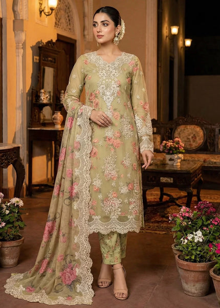 Green Printed and Embroidered Pant Style Suit