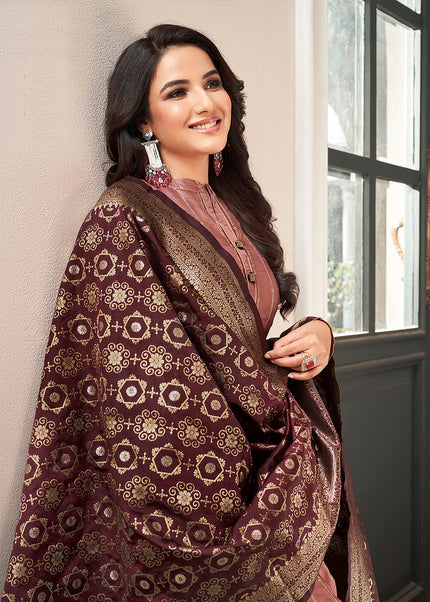 Pink and Maroon Embroidered Palazzo Suit