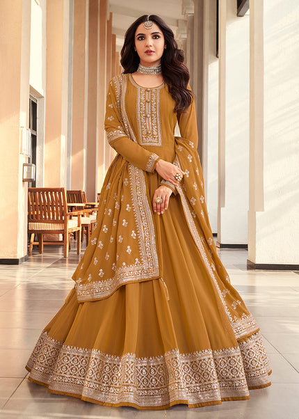 Mustard and Gold Embroidered Anarkali