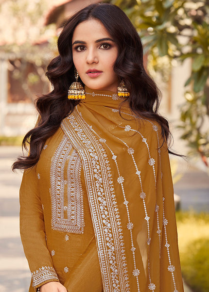 Mustard and Gold Embroidered Pant Style Suit