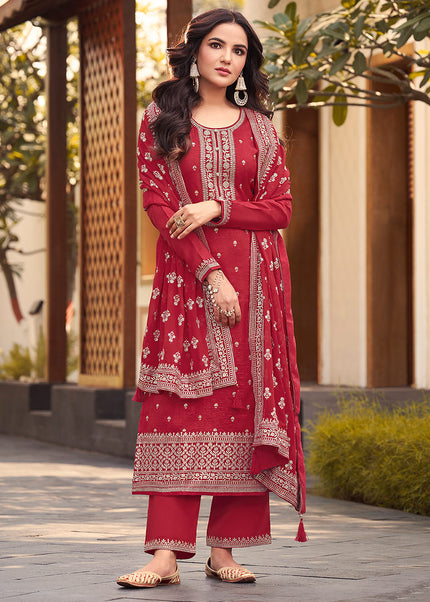Red and Gold Embroidered Pant Style Suit