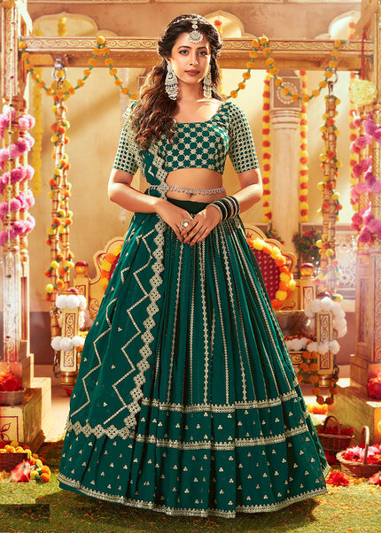 Green and Gold Embroidered Lehenga