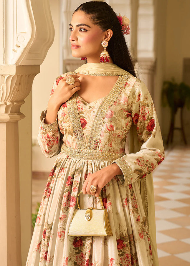 Cream Embroidered Anarkali Gown