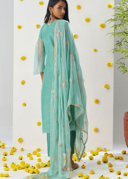 Sky Blue Embroidered Pant Suit