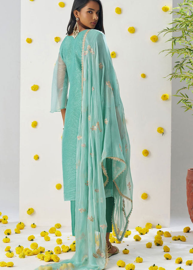 Sky Blue Embroidered Pant Suit