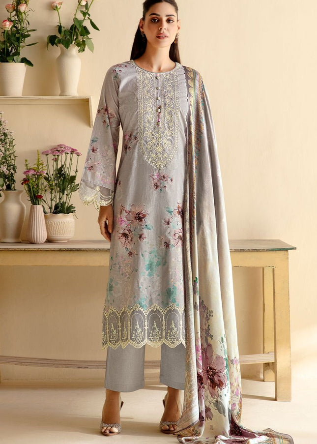 Grey Printed and Embroidered Pant Syle Suit