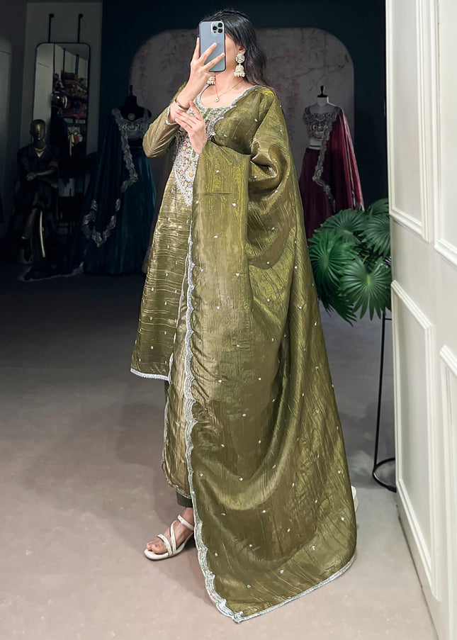Green Embroidered Pant Style Suit