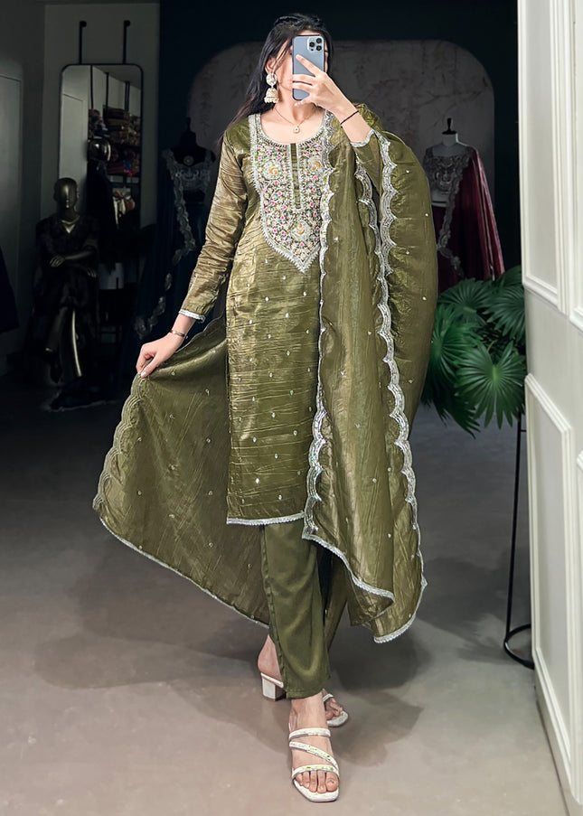 Green Embroidered Pant Style Suit