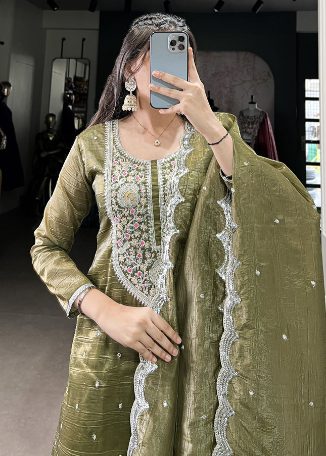Green Embroidered Pant Style Suit