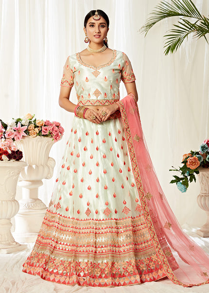 Light Pista and Pink Embroidered Lehenga