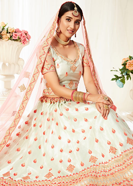 Light Pista and Pink Embroidered Lehenga