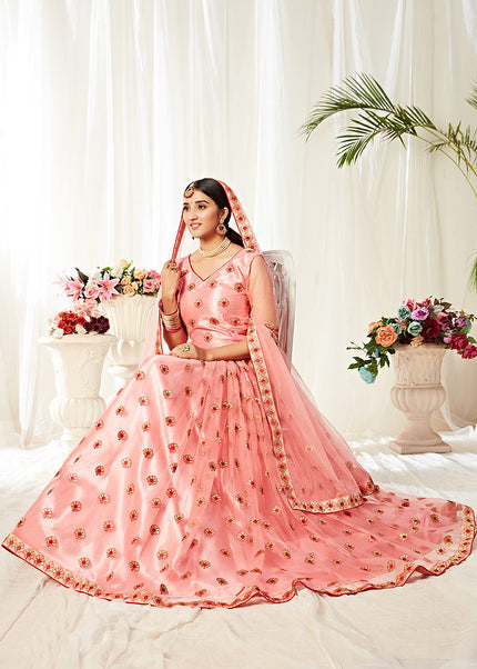 Peach and Gold Embroidered Lehenga