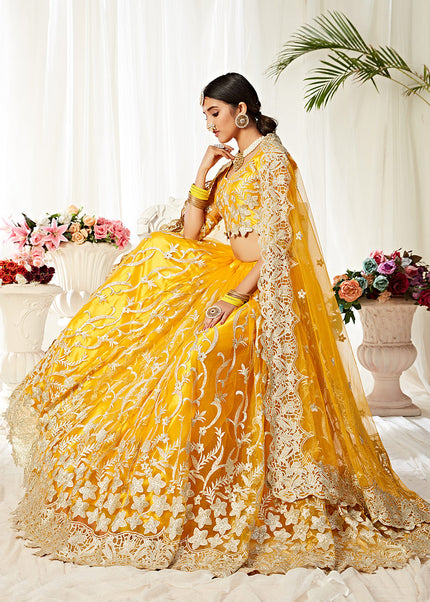 Yellow and Gold Embroidered Lehenga