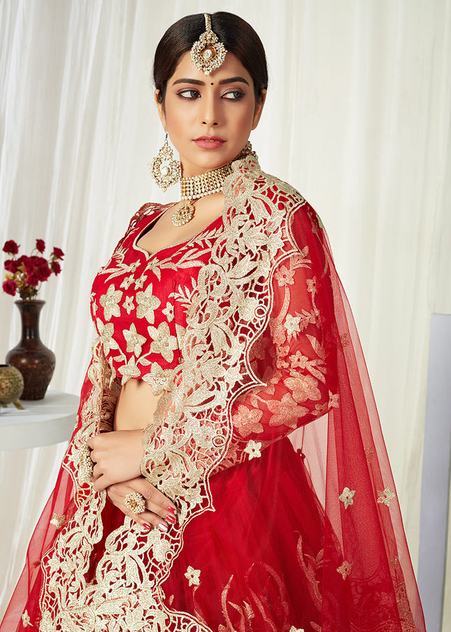 Red and Gold Embroidered Lehenga