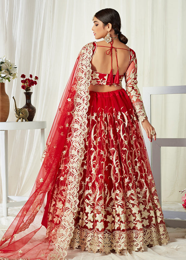 Red and Gold Embroidered Lehenga