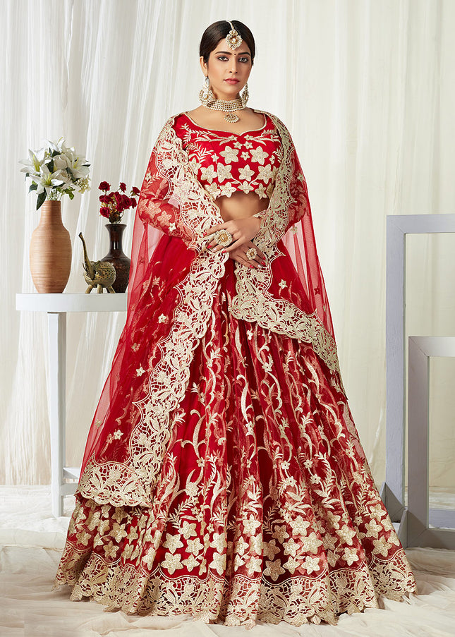 Red and Gold Embroidered Lehenga