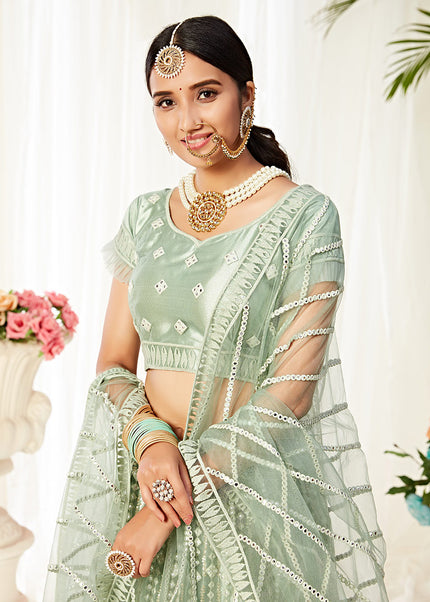 Mint Green Embroidered Lehenga