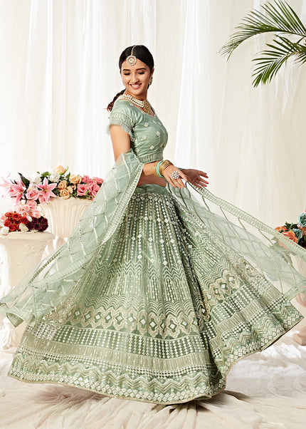 Mint Green Embroidered Lehenga