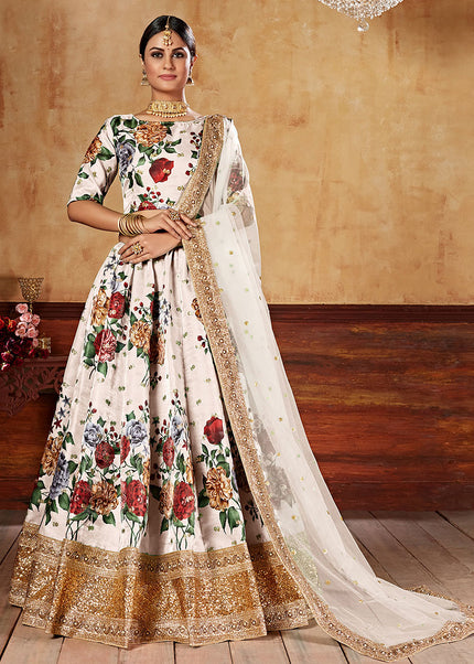 White and Gold Embroidered Lehenga