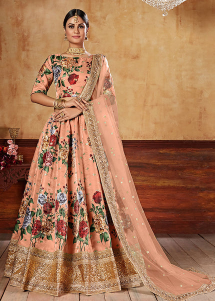 Peach and Gold Embroidered Lehenga