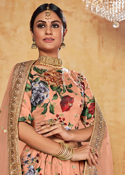 Peach and Gold Embroidered Lehenga